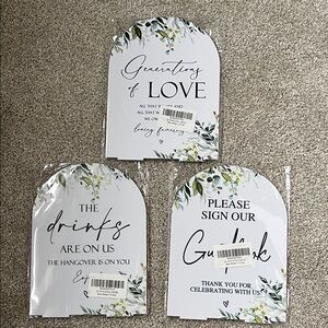 Set of 3 Acrylic Wedding Signs- Open Bar, Guestbook, Generations of Love